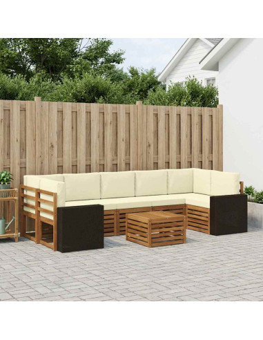 Set di divani da esterno con cuscino 8 pcs Naturale e Crema
