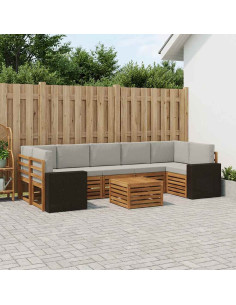 Set di divani da esterno 8 pcs Naturale e Grigio Chiaro