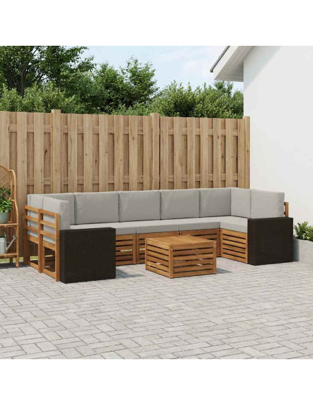 Set di divani da esterno 8 pcs Naturale e Grigio Chiaro