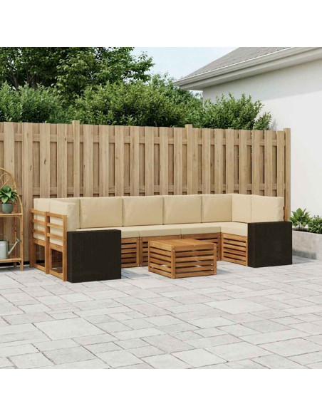 Set di divani da esterno con cuscino 8 pcs Naturale e Beige
