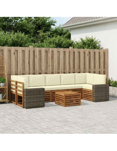 Set di divani da esterno con cuscino 8 pcs Naturale e Crema