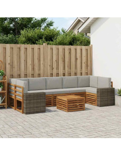 Set di divani da esterno 8 pcs Naturale e Grigio Chiaro