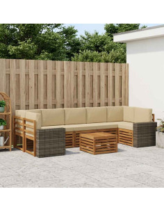 Set di divani da esterno con cuscino 8 pcs Naturale e Beige