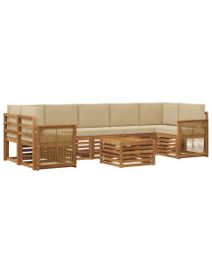 Set di divani da esterno con cuscino 8 pcs Naturale e Beige 2