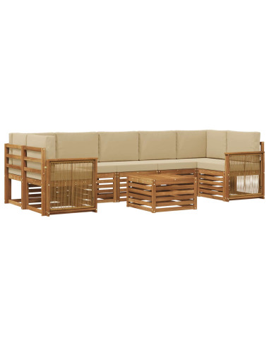 Set di divani da esterno con cuscino 8 pcs Naturale e Beige