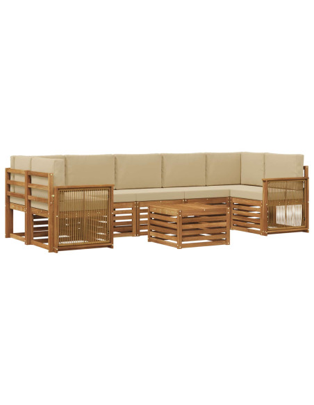Set di divani da esterno con cuscino 8 pcs Naturale e Beige