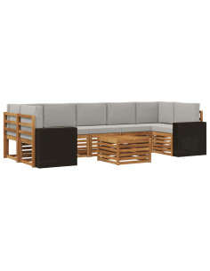 Set di divani da esterno 8 pcs Naturale e Grigio Chiaro 2