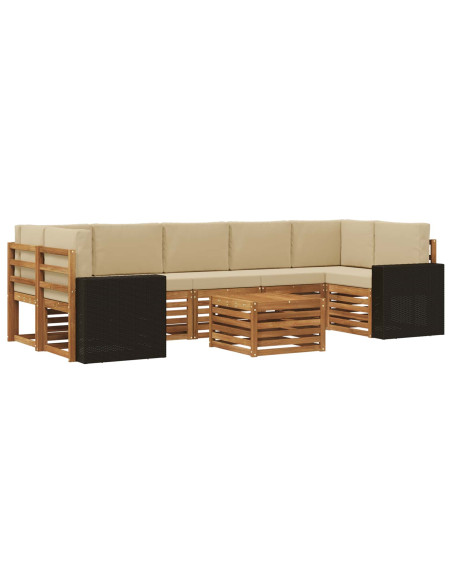 Set di divani da esterno con cuscino 8 pcs Naturale e Beige