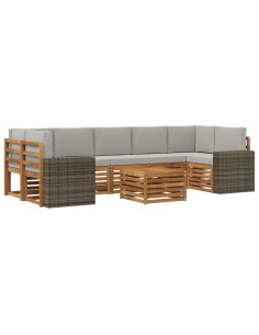 Set di divani da esterno 8 pcs Naturale e Grigio Chiaro 2
