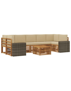 Set di divani da esterno con cuscino 8 pcs Naturale e Beige 2