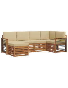 Set divani 6 pcs Naturale e Beige Legno di Acacia Massello 2