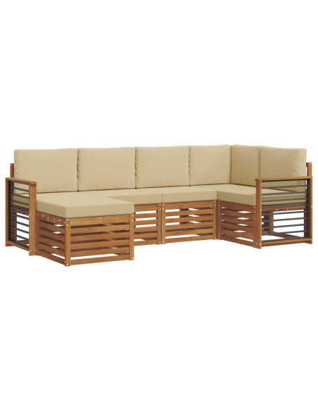 Set divani 6 pcs Naturale e Beige Legno di Acacia Massello
