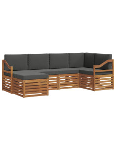 Set divani 6 pcs Naturale e Antracite Legno di Acacia Massello 2
