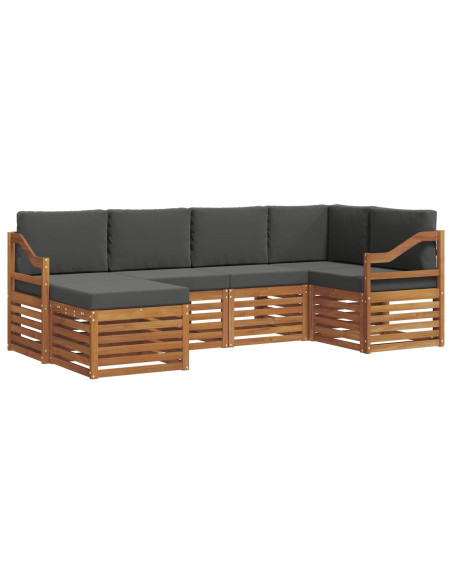 Set divani 6 pcs Naturale e Antracite Legno di Acacia Massello