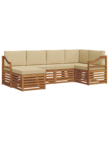 Set divani 6 pcs Naturale e Beige Legno di Acacia Massello