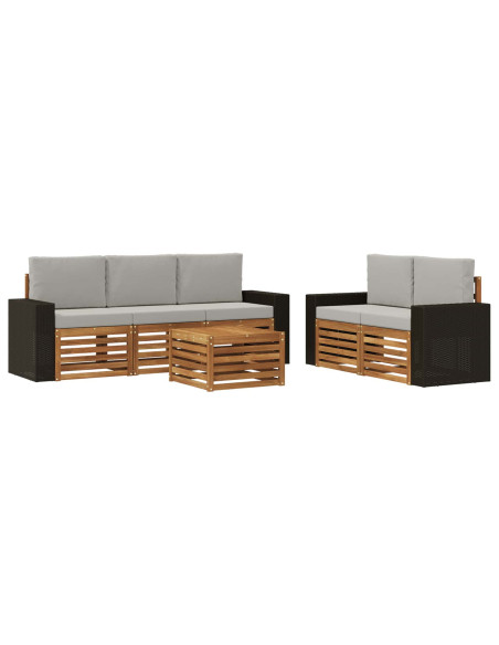 Set divani con cuscino 6 pcs Legno di Acacia Massello