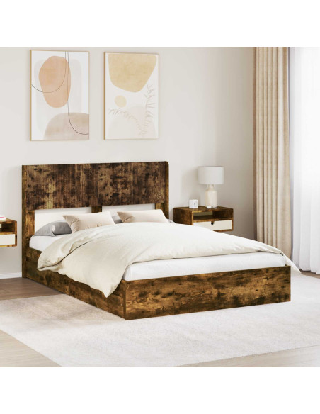 Struttura del letto con stoccaggio e testata Rovere Fumo