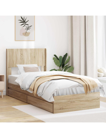 Struttura del letto con stoccaggio e testata Rovere Sonoma