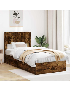Struttura del letto con stoccaggio e testata Rovere Fumo