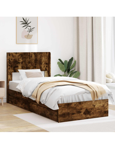 Struttura del letto con stoccaggio e testata Rovere Fumo