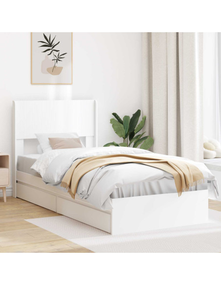 Struttura del letto con stoccaggio e testata Bianco 90 x 200 cm