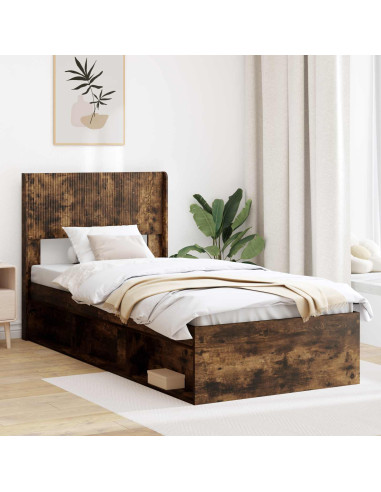 Struttura del letto con stoccaggio e testata Rovere Fumo