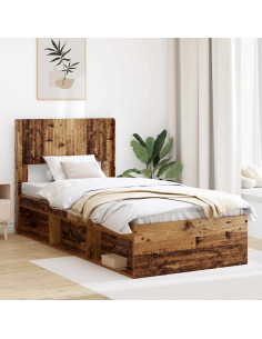 Struttura del letto con stoccaggio e testata Legno antico