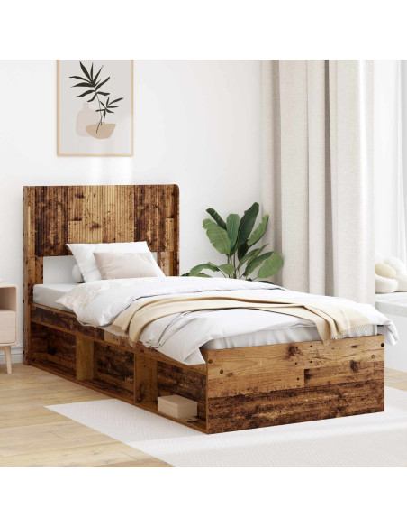 Struttura del letto con stoccaggio e testata Legno antico