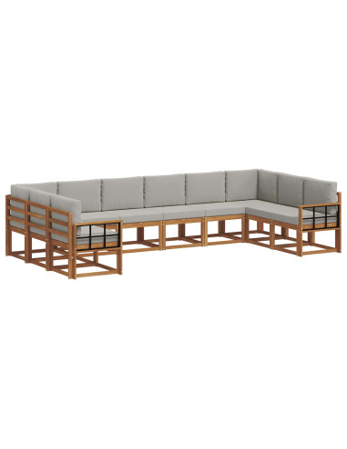Set di divani con cuscino 10 pcs Grigio Naturale e Chiaro