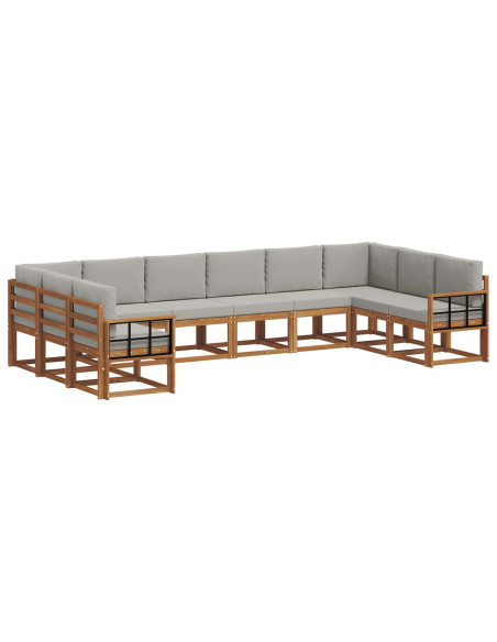 Set di divani con cuscino 10 pcs Grigio Naturale e Chiaro