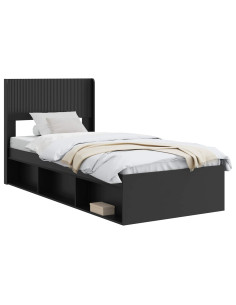 Struttura del letto con stoccaggio e testata Nero 75 x 190 cm 2