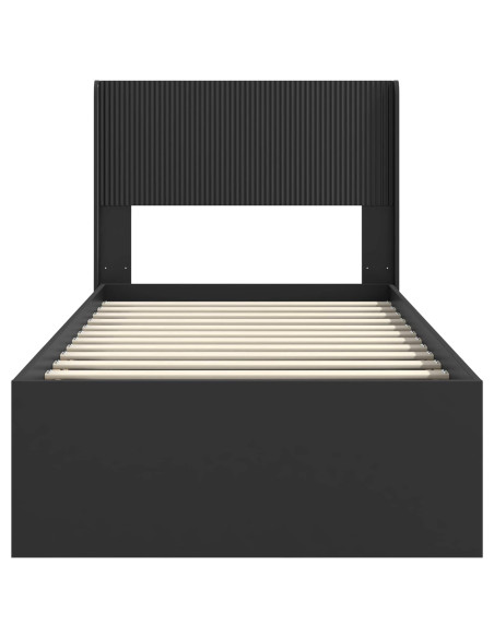 Struttura del letto con stoccaggio e testata Nero 75 x 190 cm