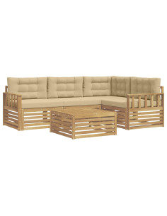 Set di divani da esterno 6 pcs Bianco e Beige Poliestere 2
