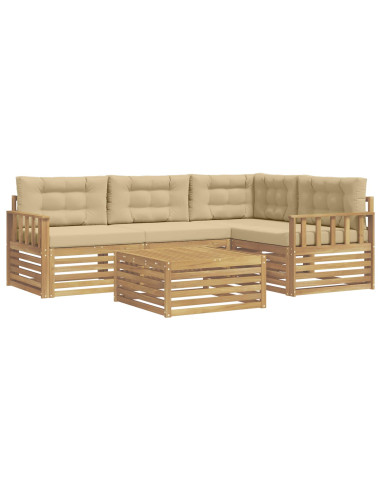 Set di divani da esterno 6 pcs Bianco e Beige Poliestere