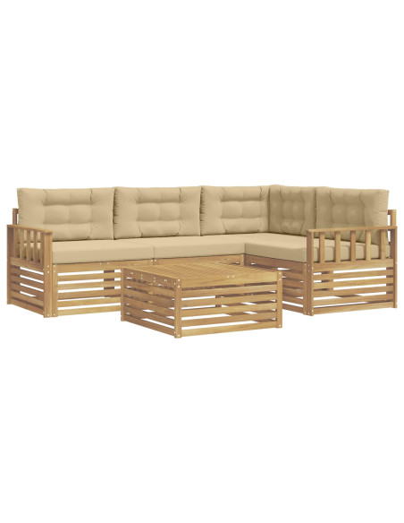 Set di divani da esterno 6 pcs Bianco e Beige Poliestere