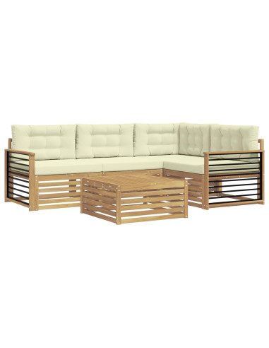 Set di divani da esterno 6 pcs Bianco e Crema Poliestere