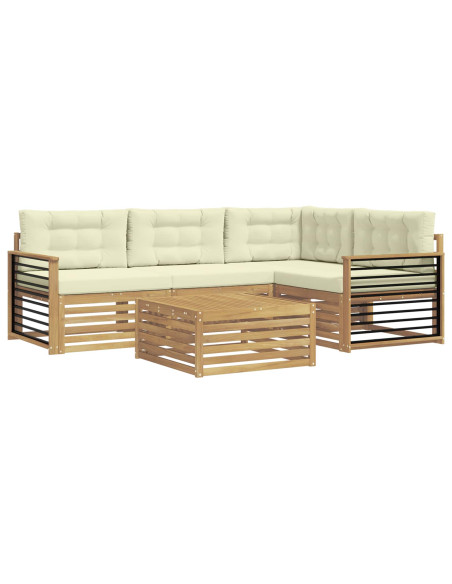 Set di divani da esterno 6 pcs Bianco e Crema Poliestere