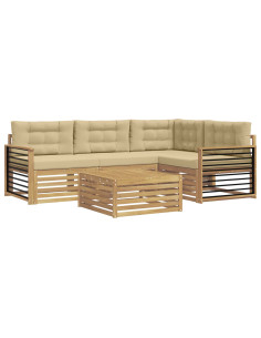 Set di divani da esterno 6 pcs Bianco e Beige Poliestere 2