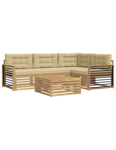 Set di divani da esterno 6 pcs Bianco e Beige Poliestere