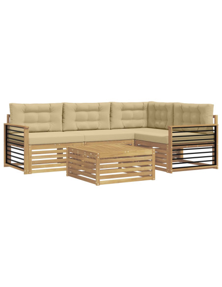 Set di divani da esterno 6 pcs Bianco e Beige Poliestere
