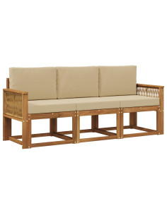 Set di divani da esterno 3 pcs Naturale e Beige Poliestere