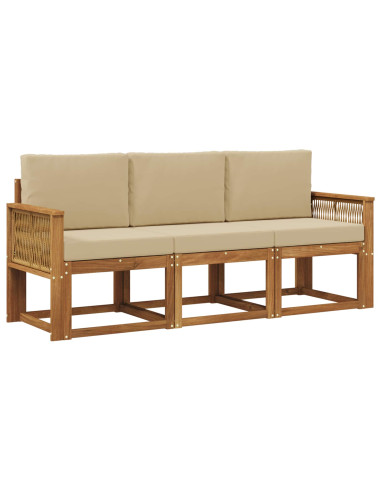Set di divani da esterno 3 pcs Naturale e Beige Poliestere