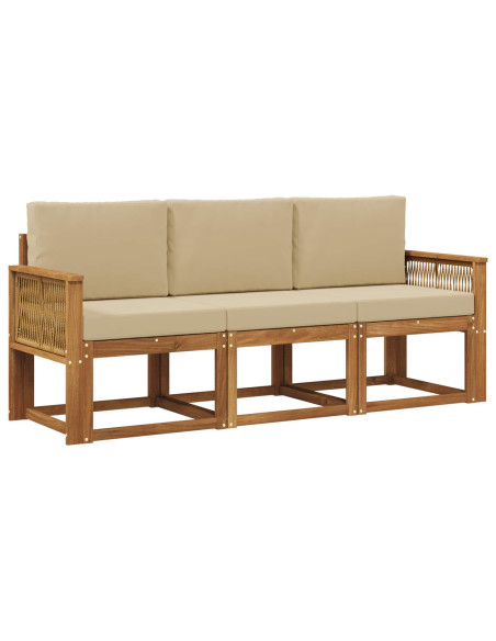 Set di divani da esterno 3 pcs Naturale e Beige Poliestere