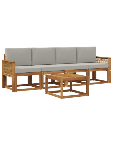 Set di divani da esterno 5 pcs Naturale e Grigio Chiaro