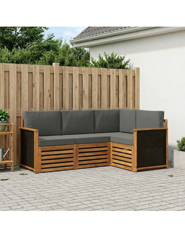 Set divani con cuscino 4 pcs Legno di Acacia Massello