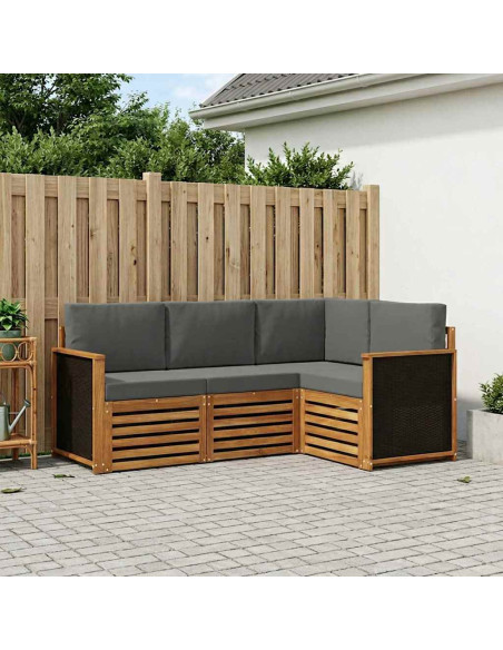 Set divani con cuscino 4 pcs Legno di Acacia Massello