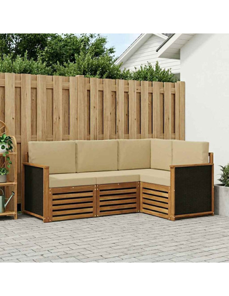 Set divani con cuscino 4 pcs Legno di Acacia Massello