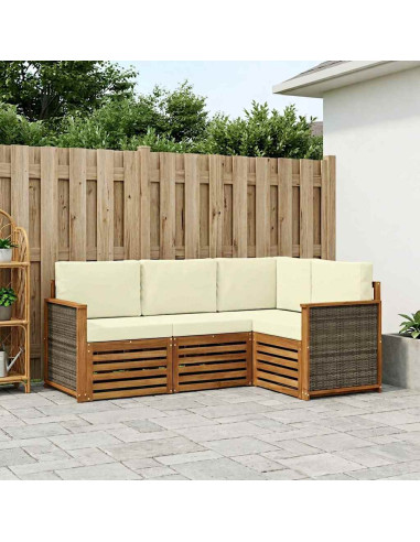 Set divani con cuscino 4 pcs Legno di Acacia Massello