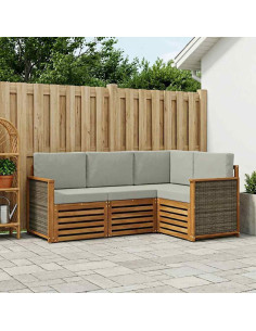 Set divani con cuscino 4 pcs Legno di Acacia Massello