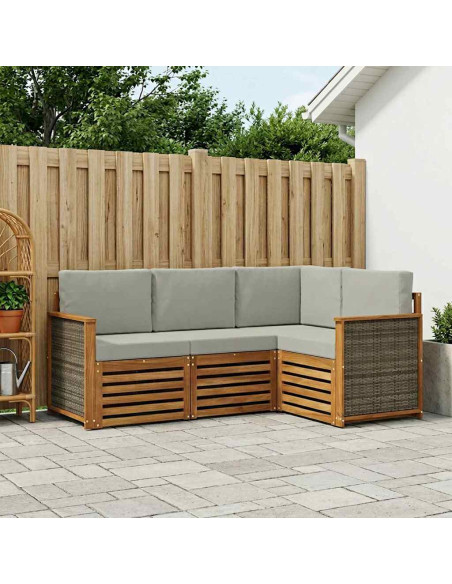 Set divani con cuscino 4 pcs Legno di Acacia Massello